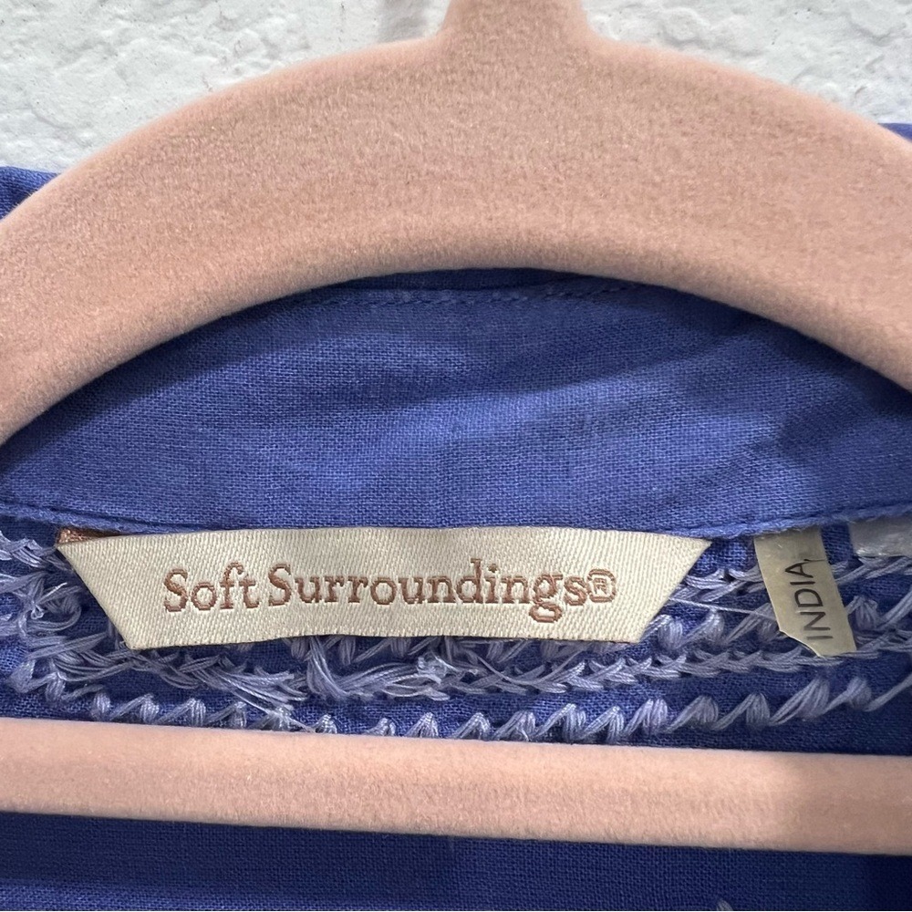 Soft Surroundings Lightweight Blue Cotton Embroidered Button-Up Shirt M - Picture 2 of 8
